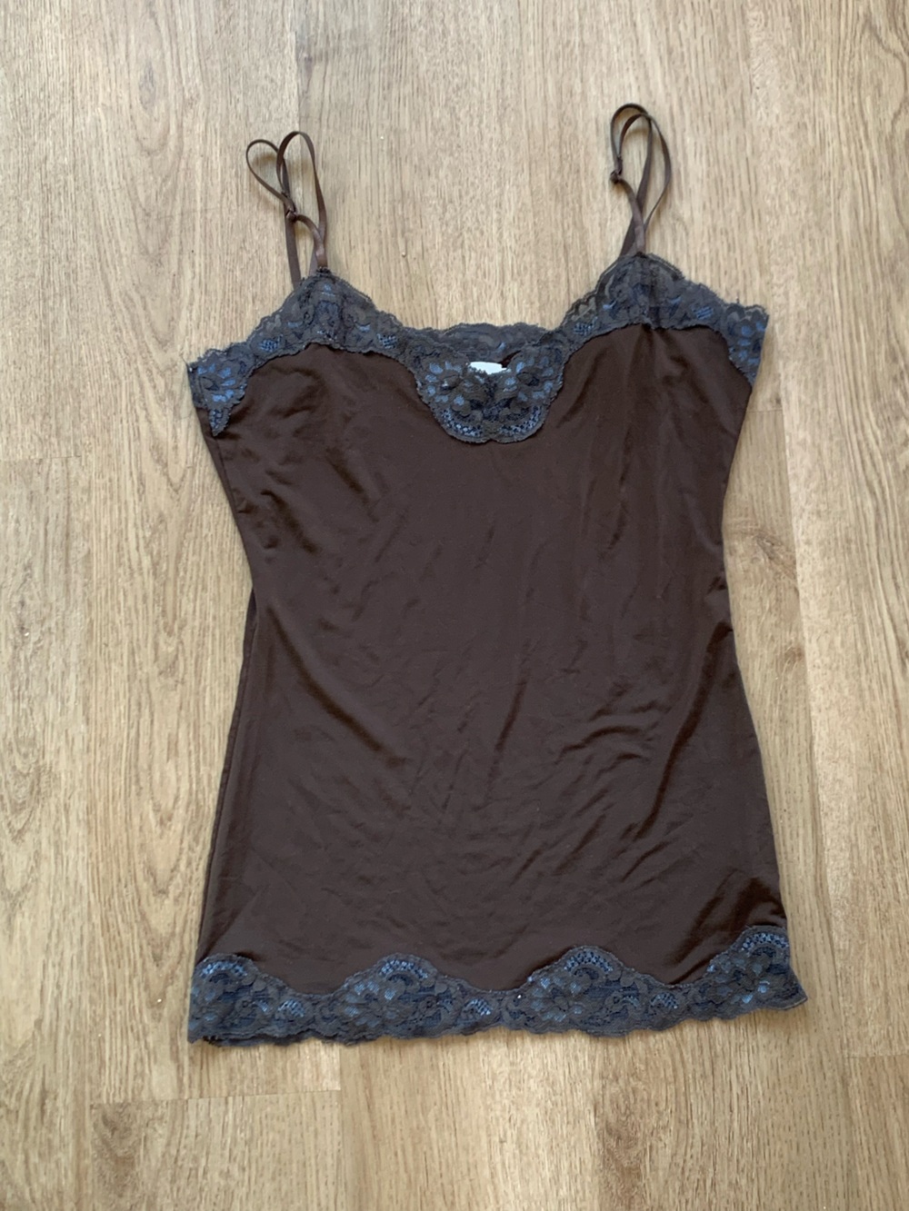 Vintage Y2K brown lace trim cami tank neutral grunge fairy layering size small